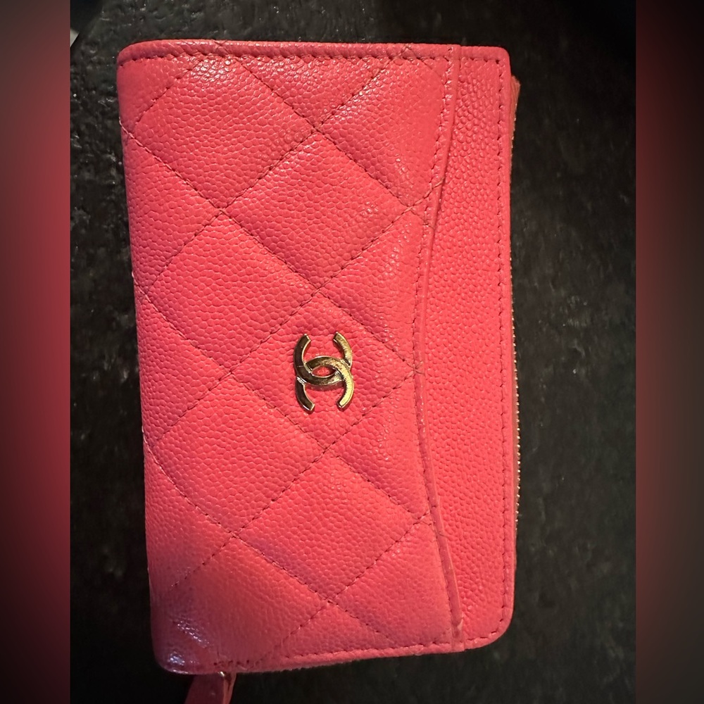 Chanel zipper wallet rose with gold hardware